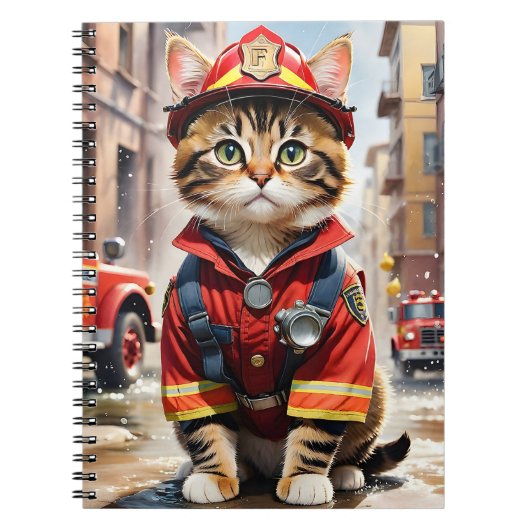 Schattigee Tabby Cat in Brandweerman Uniforme Wate Notitieboek (Voorkant)