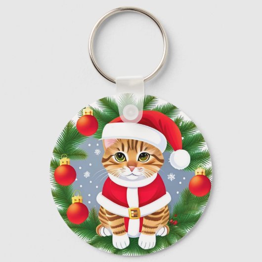 Schattigee Tabby Cat in Santa Outfit Sleutelhanger (Achterkant)