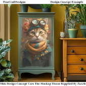 Schattigee Tabby Cat in sjaal & jas CD5 Decoupage Tissuepapier