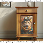 Schattigee Tabby Cat in sjaal & jas CD5 Decoupage Tissuepapier