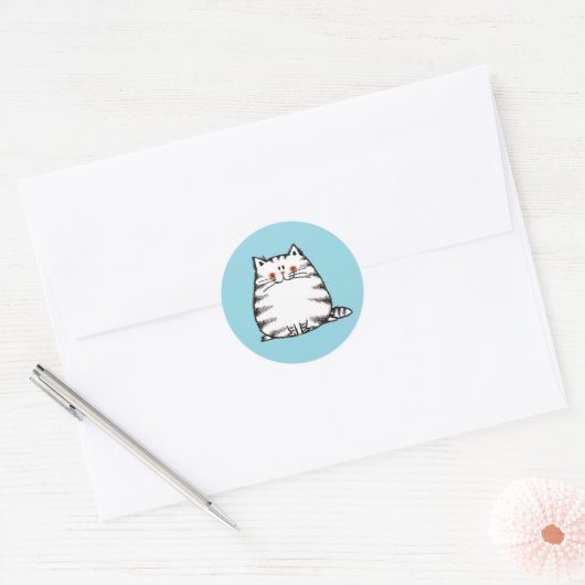 Schattigee Tabby Cat – Kawaii kat voor kattenliefh Ronde Sticker (Envelop)