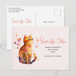Schattigee Tabby Cat met harten Bewaar de datum Uitnodiging Briefkaart