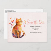 Schattigee Tabby Cat met harten Bewaar de datum Uitnodiging Briefkaart (Voorkant / Achterkant)