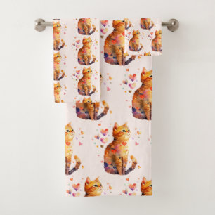 Schattigee Tabby Cat met hartenpatroon Bad Handdoek