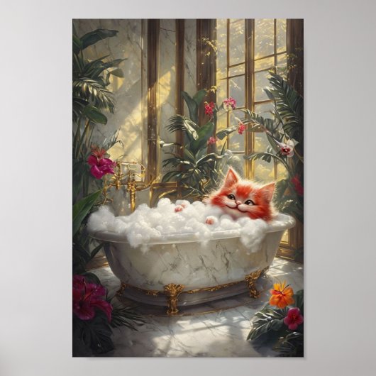 Schattigee Tabby Cat Ontspannen In Luxe Marmeren B Poster (Voorkant)