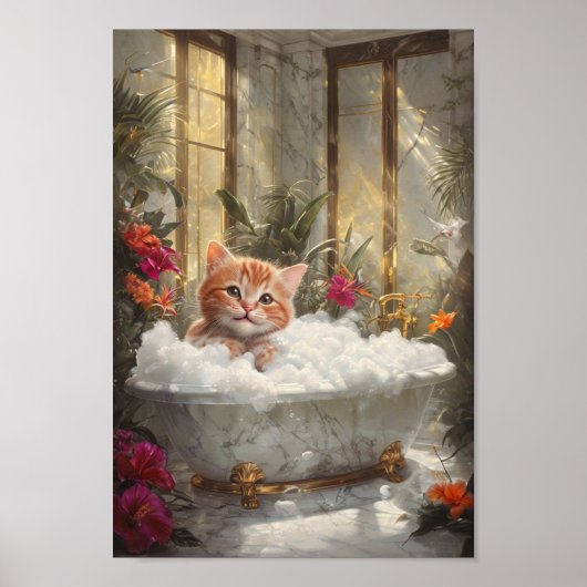 Schattigee Tabby Cat Ontspannen In Luxe Marmeren B Poster (Voorkant)