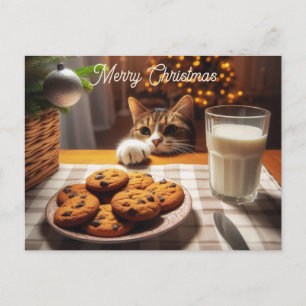 Schattigee Tabby Cat reaching voor kerstkoekjes Feestdagenkaart