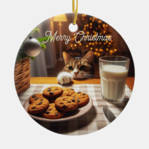 Schattigee Tabby Cat reaching voor kerstkoekjes Keramisch Ornament
