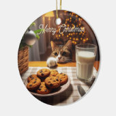 Schattigee Tabby Cat reaching voor kerstkoekjes Keramisch Ornament (Links)