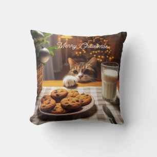 Schattigee Tabby Cat reaching voor kerstkoekjes Kussen