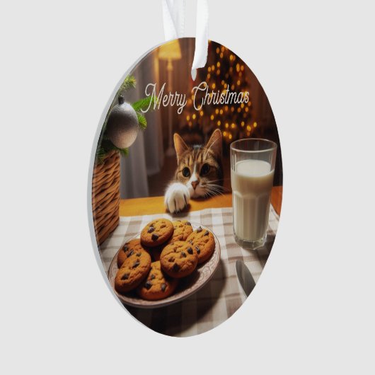 Schattigee Tabby Cat reaching voor kerstkoekjes Ornament (voorkant)