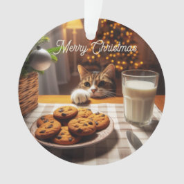 Schattigee Tabby Cat reaching voor kerstkoekjes Ornament