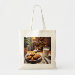Schattigee Tabby Cat reaching voor kerstkoekjes Tote Bag