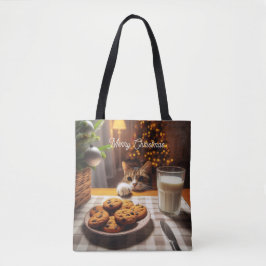 Schattigee Tabby Cat reaching voor kerstkoekjes Tote Bag