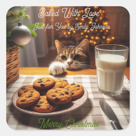 Schattigee Tabby Cat reaching voor kerstkoekjes Vierkante Sticker (Voorkant)