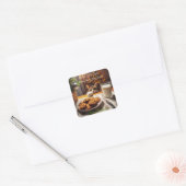Schattigee Tabby Cat reaching voor kerstkoekjes Vierkante Sticker (Envelop)