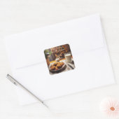 Schattigee Tabby Cat reaching voor kerstkoekjes Vierkante Sticker (Envelop)