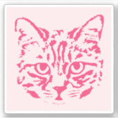 Schattigee Tabby Cat Roze en Rode Plein Sticker (Voorkant)