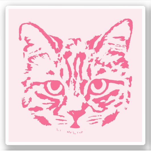 Schattigee Tabby Cat Roze en Rode Plein Sticker (Voorkant)