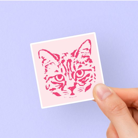 Schattigee Tabby Cat Roze en Rode Plein Sticker