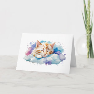Schattigee Tabby Cat Slapen Onder Fluffy Clouds Bl Kaart