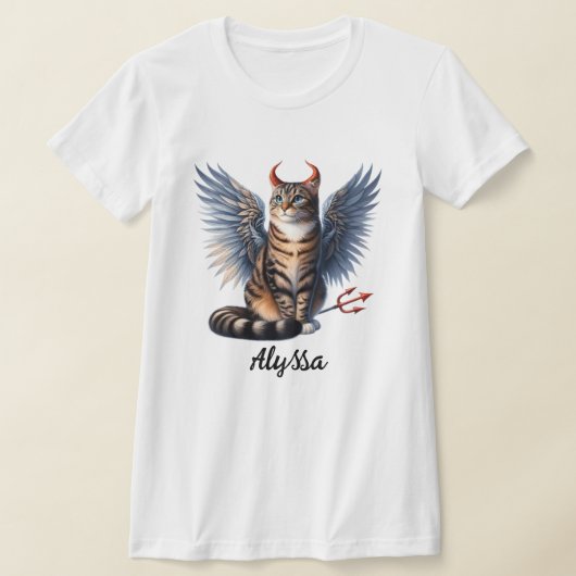 Schattigee Tabby Demon en Angel Cat T-shirt (Laagn)