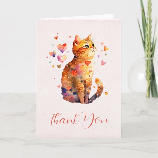 Schattigee Tabby Kat met Harten Bedankkaart (Voorkant)