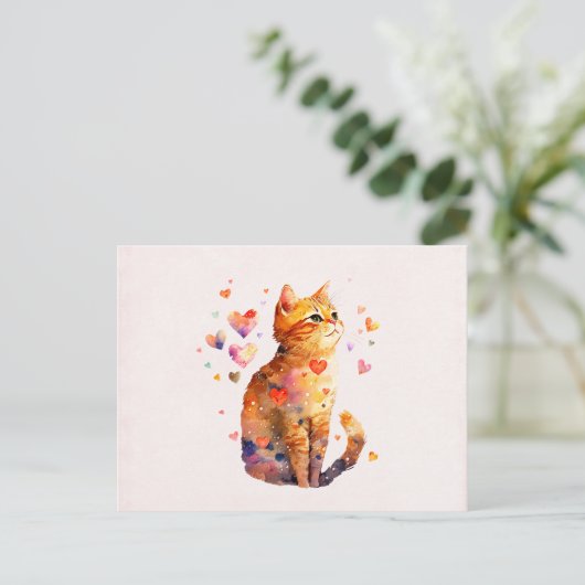 Schattigee Tabby Kat met Harten Briefkaart (Staand voorkant)