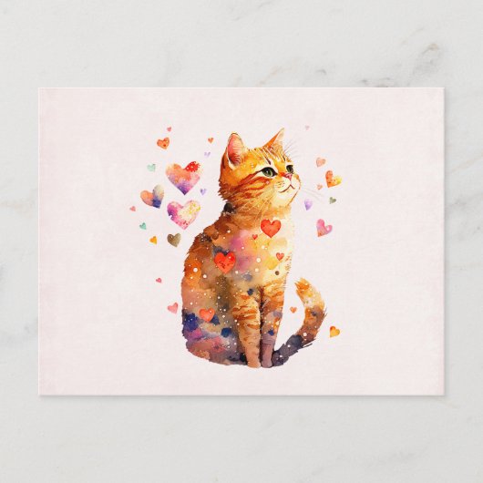 Schattigee Tabby Kat met Harten Briefkaart (Voorkant)