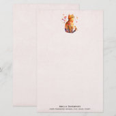 Schattigee Tabby Kat met Harten Briefpapier (Voorkant / Achterkant)