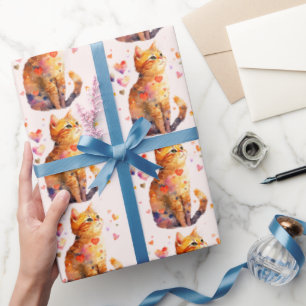 Schattigee Tabby Kat met Harten Cadeaupapier