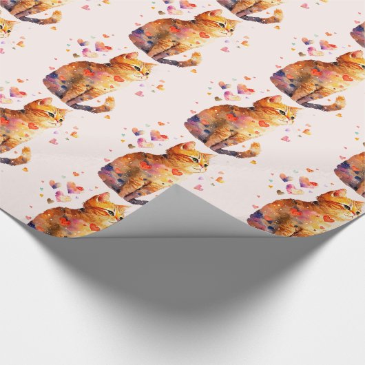 Schattigee Tabby Kat met Harten Cadeaupapier (Hoek)