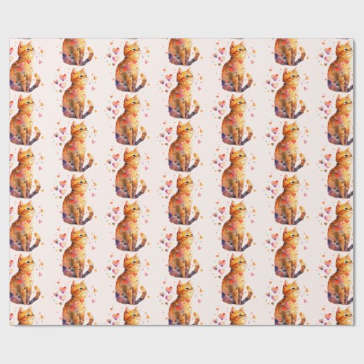 Schattigee Tabby Kat met Harten Cadeaupapier (Vlak)