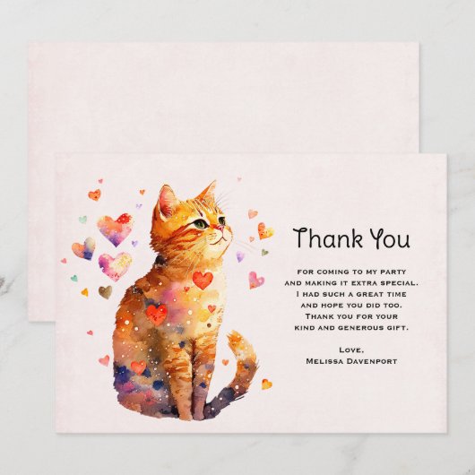Schattigee Tabby Kat met harten Dank U Bedankkaart (Voorkant / Achterkant)