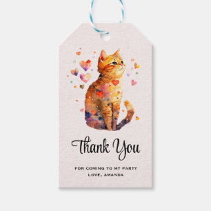 Schattigee Tabby Kat met harten Dank U Cadeaulabel