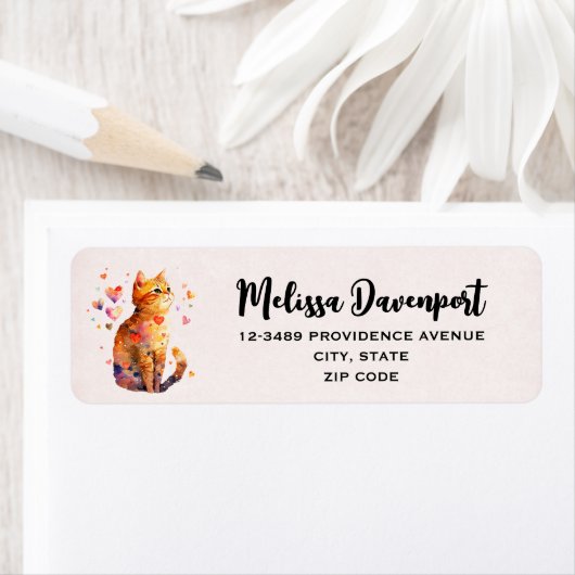 Schattigee Tabby Kat met Harten Etiket (Insitu)