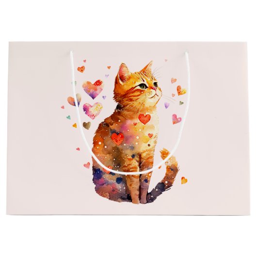 Schattigee Tabby Kat met Harten Groot Cadeauzakje (Voorkant)