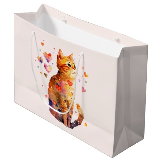 Schattigee Tabby Kat met Harten Groot Cadeauzakje (Voorkant Gekanteld)