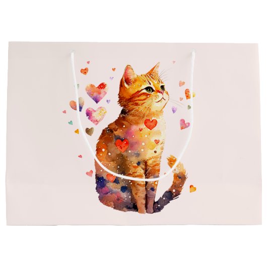 Schattigee Tabby Kat met Harten Groot Cadeauzakje (Achterkant)
