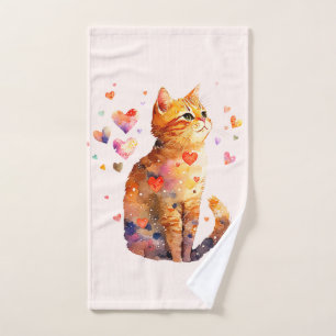 Schattigee Tabby Kat met Harten Handdoek