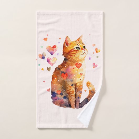 Schattigee Tabby Kat met Harten Handdoek (Handdoek)