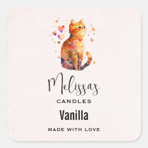 Schattigee Tabby Kat met Harten Kaars Craft Vierkante Sticker