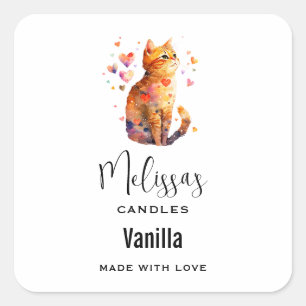 Schattigee Tabby Kat met Harten Kaars Craft Vierkante Sticker
