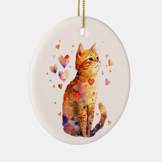 Schattigee Tabby Kat met Harten Keramisch Ornament (Rechts)