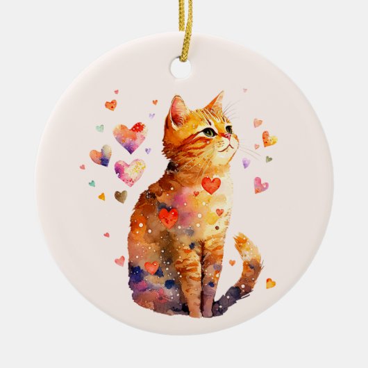 Schattigee Tabby Kat met Harten Keramisch Ornament (Voorkant)