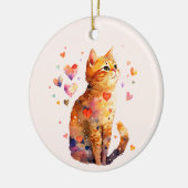 Schattigee Tabby Kat met Harten Keramisch Ornament (Links)