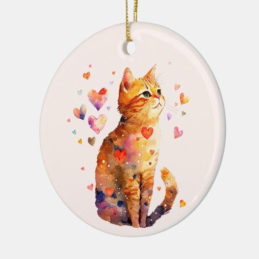 Schattigee Tabby Kat met Harten Keramisch Ornament (Links)
