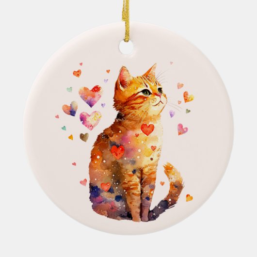 Schattigee Tabby Kat met Harten Keramisch Ornament (Achterkant)