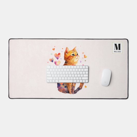 Schattigee Tabby kat met harten Monogram Bureaumat (Keyboard & Muis)