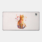 Schattigee Tabby kat met harten Monogram Bureaumat (Voorkant)